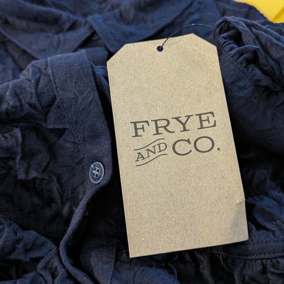 FRYE AND CO. long sleeve button front peplum crinkled navy blue blouse Size S - Picture 6 of 7